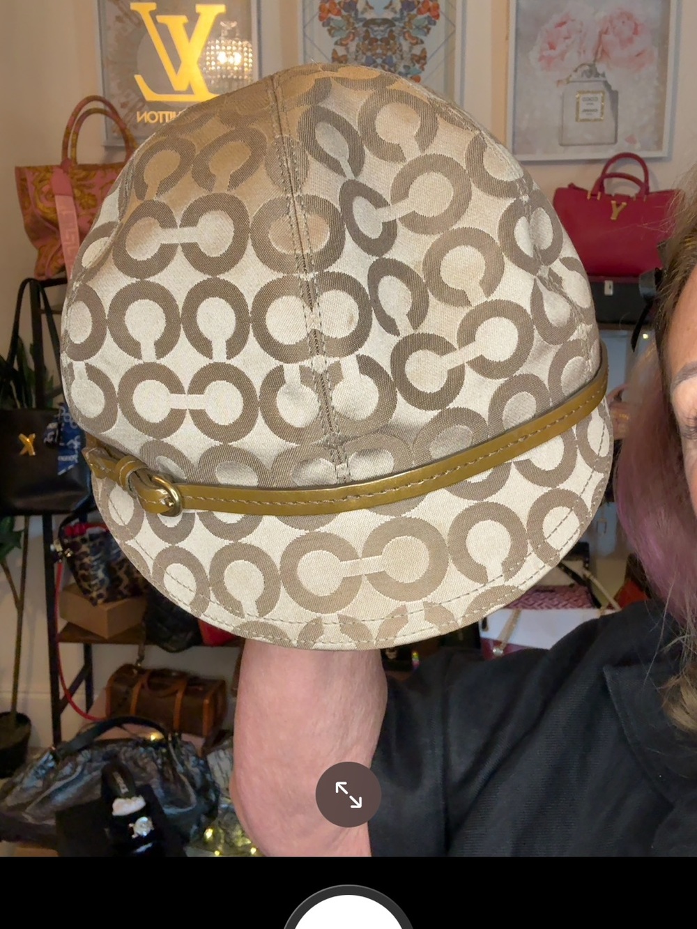 Coach Beige Signature Canvas Bucket Hat With Tan Trim